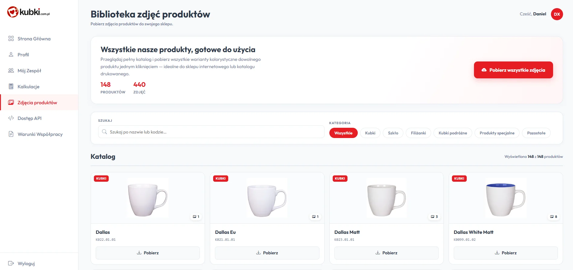 Biblioteka zdjęć produktów z opcją pobrania wszystkich wariantów